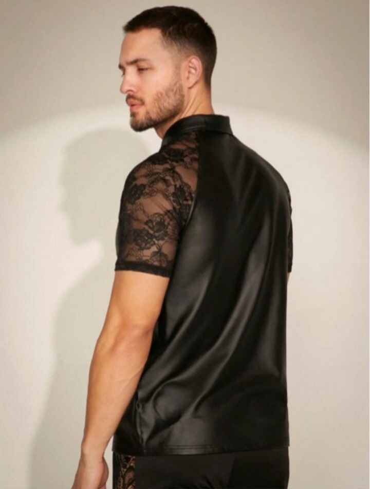 Men's Patchwork Lace Short Sleeve T - Shirts